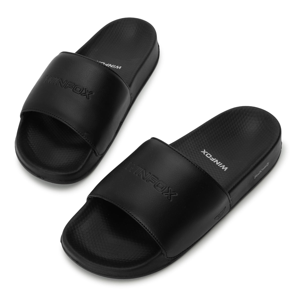 WINFOX Smooth Cushioned Slides for Men — Black