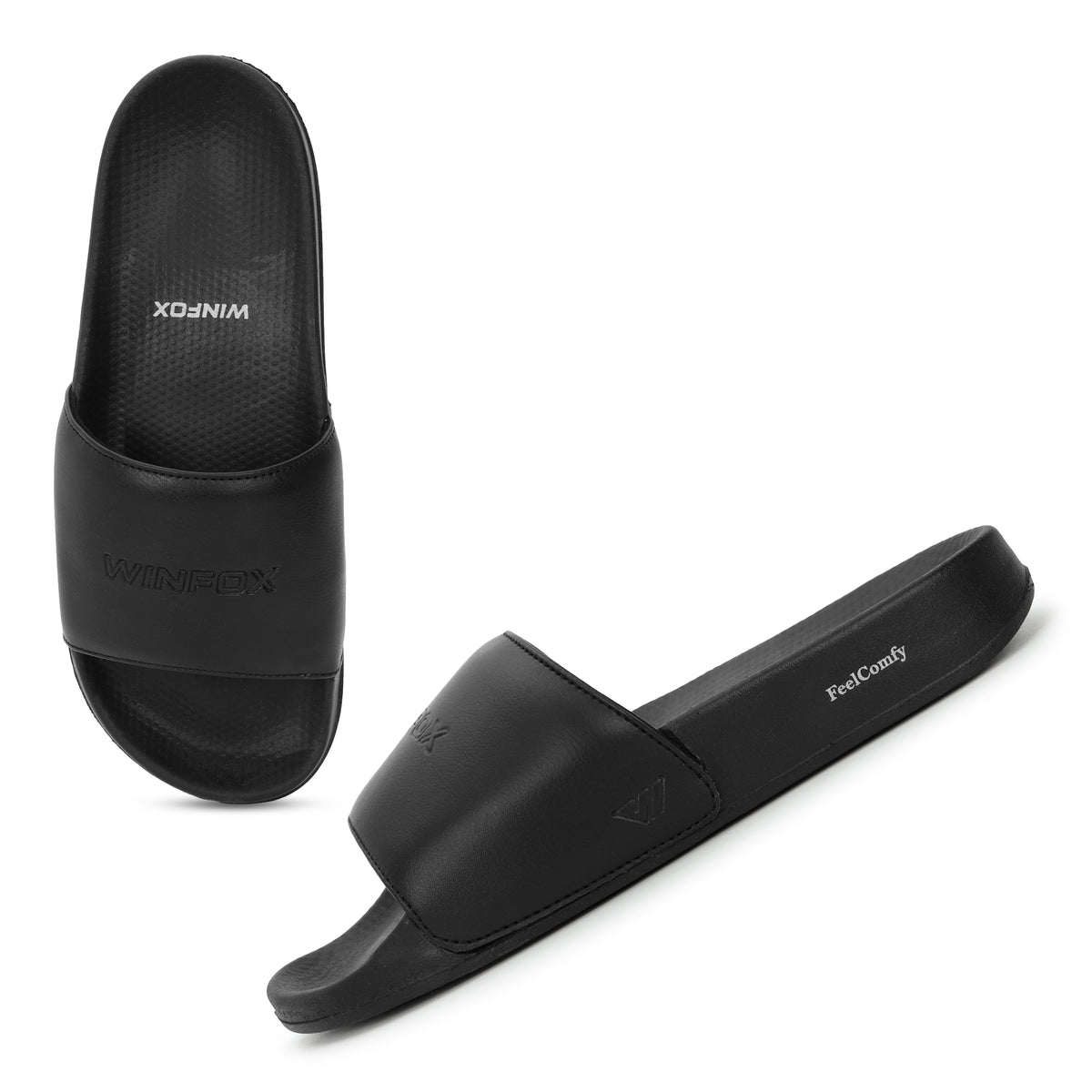 WINFOX Smooth Cushioned Slides for Men — Black