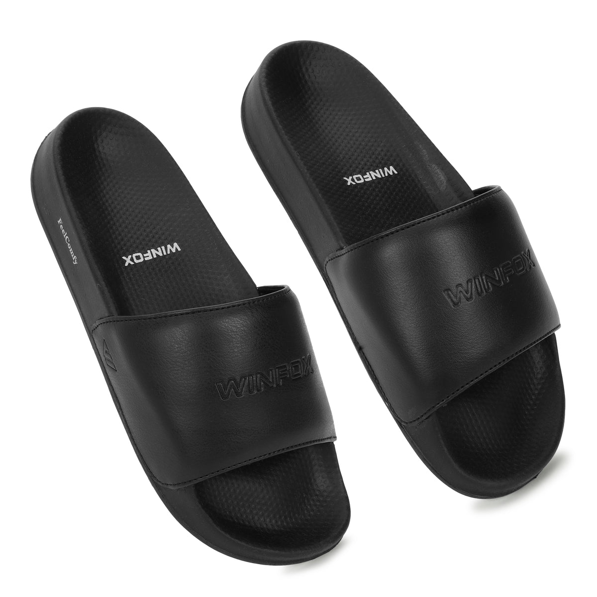 WINFOX Smooth Cushioned Slides for Men — Black