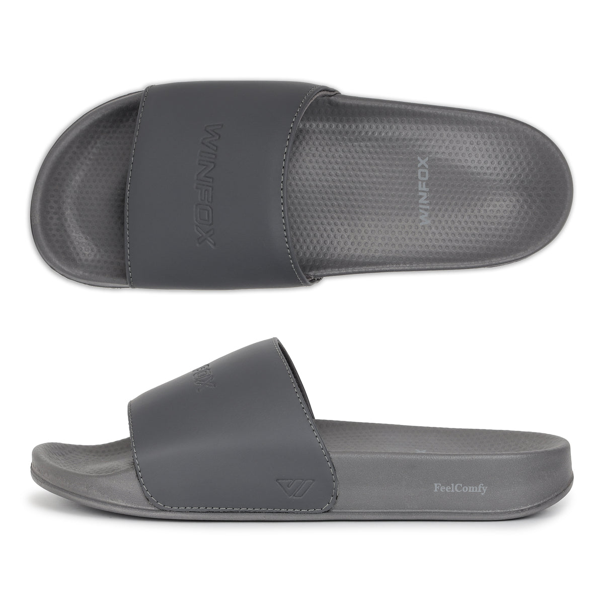 WINFOX Smooth Cushioned Slides for Men — Dark Grey