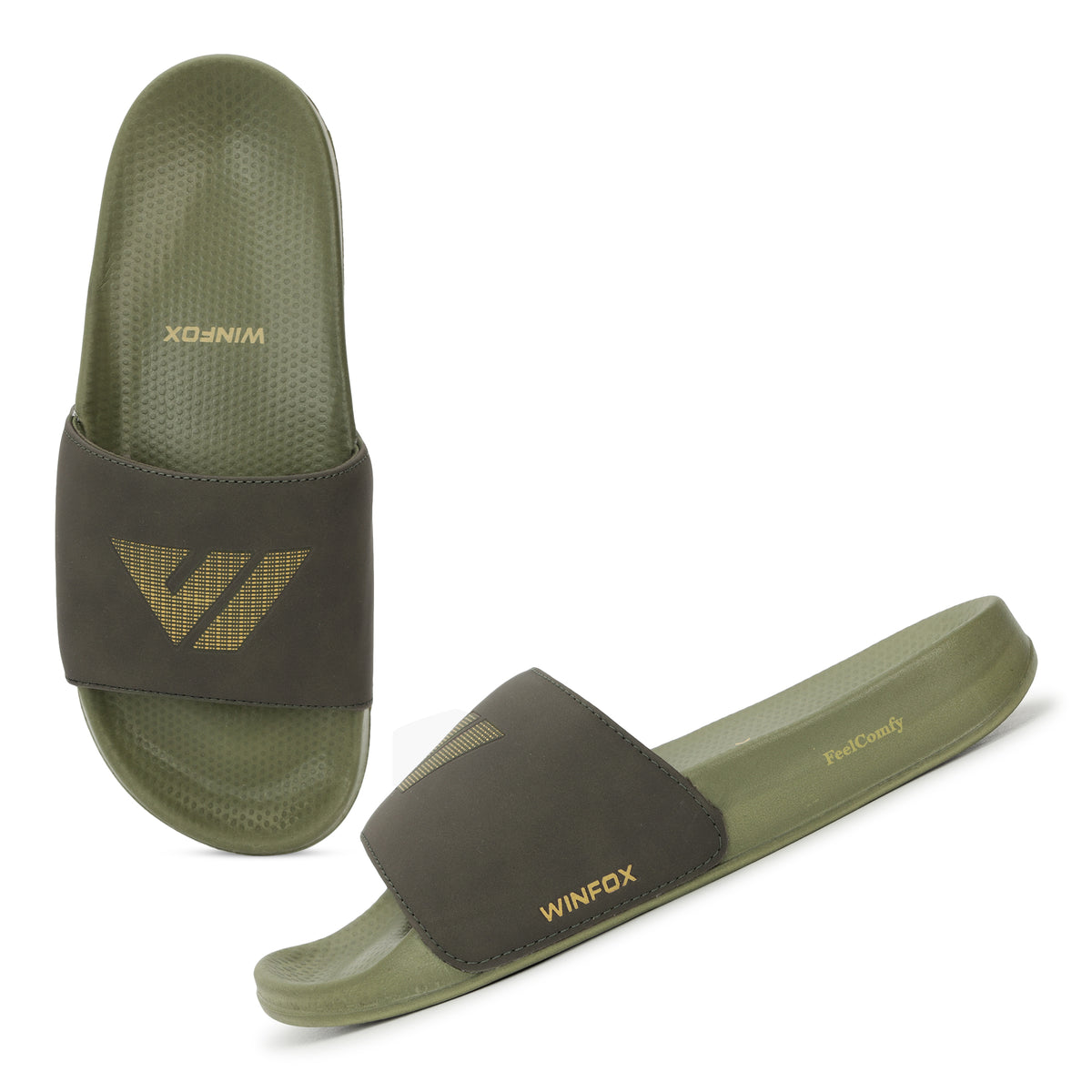 WINFOX Soft Cushioned Slides for Men — Olive