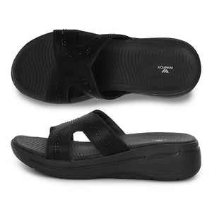 WINFOX Splash Embellished Cut-Out Slides for Women — Black