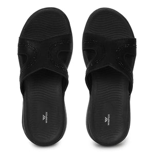WINFOX Splash Embellished Cut-Out Slides for Women — Black