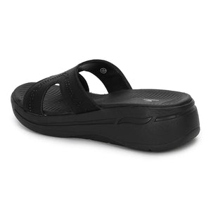 WINFOX Splash Embellished Cut-Out Slides for Women — Black
