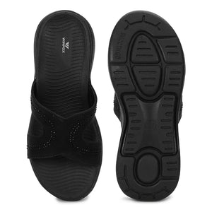WINFOX Splash Embellished Cut-Out Slides for Women — Black