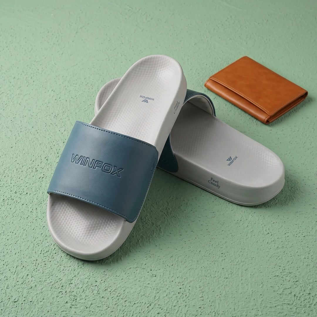 WINFOX Smooth Cushioned Slides for Men — Slate / Grey
