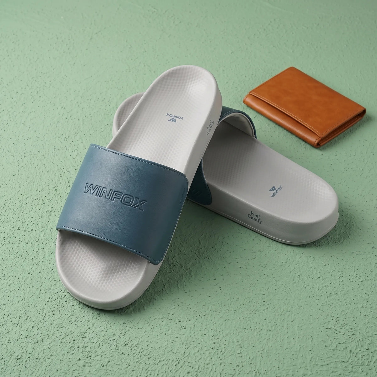 WINFOX Smooth Cushioned Slides for Men — Slate / Grey
