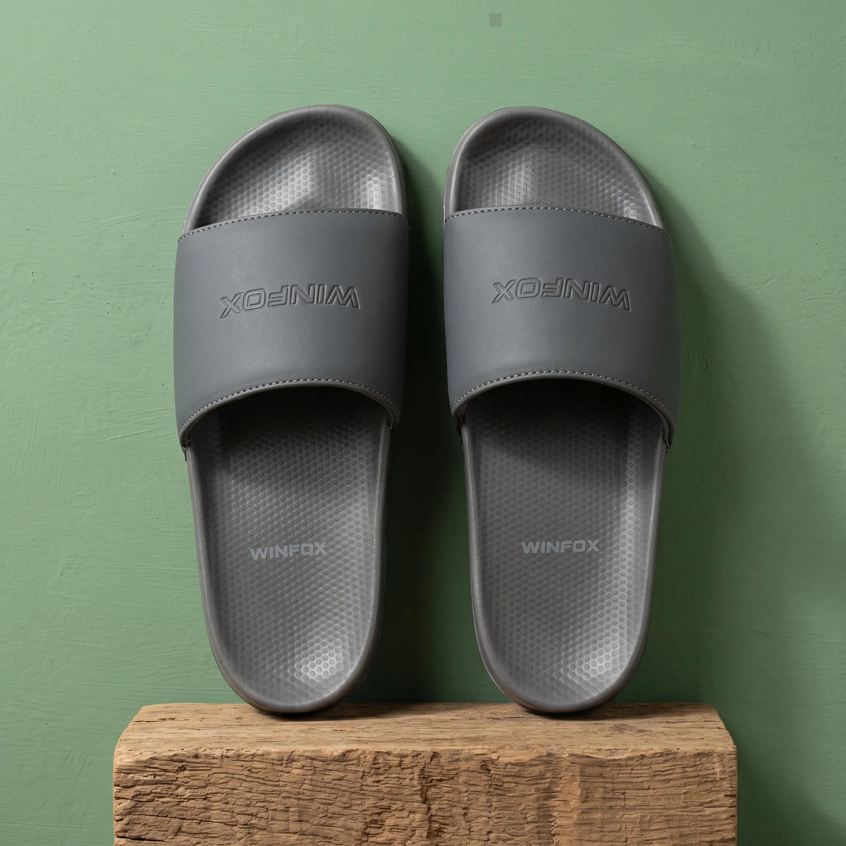 WINFOX Smooth Cushioned Slides for Men — Dark Grey