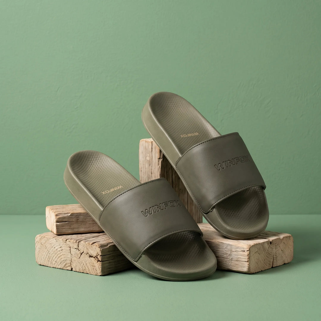 WINFOX Smooth Cushioned Slides for Men — Olive