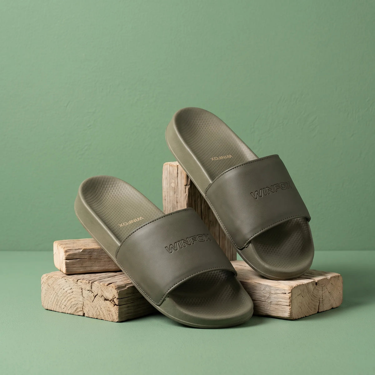 WINFOX Smooth Cushioned Slides for Men — Olive