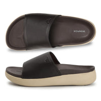 WINFOX Pure PU Slides for Men — Brown / Cream