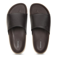 WINFOX Pure PU Slides for Men — Brown / Cream