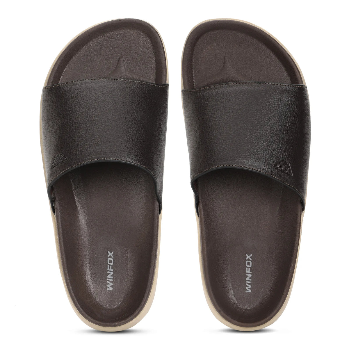 WINFOX Pure PU Slides for Men — Brown / Cream