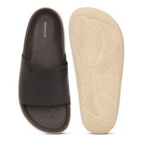 WINFOX Pure PU Slides for Men — Brown / Cream
