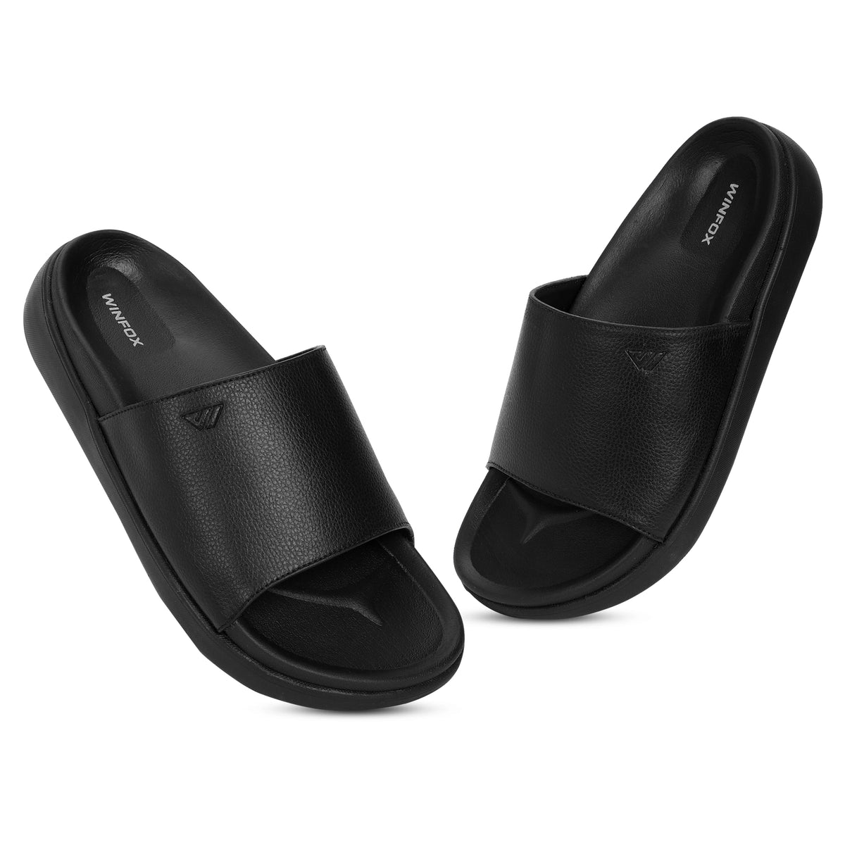 WINFOX Pure PU Slides for Men — Black