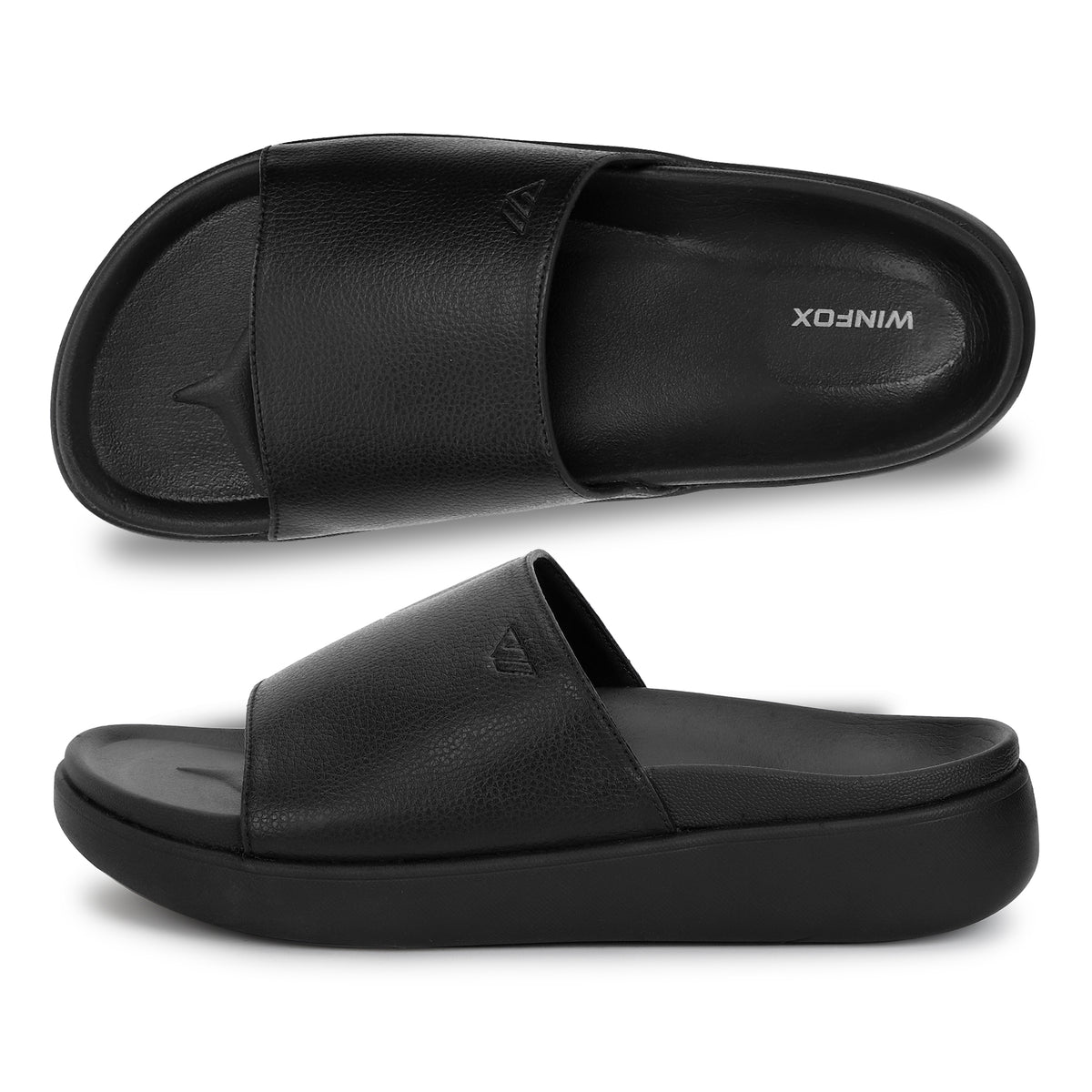 WINFOX Pure PU Slides for Men — Black