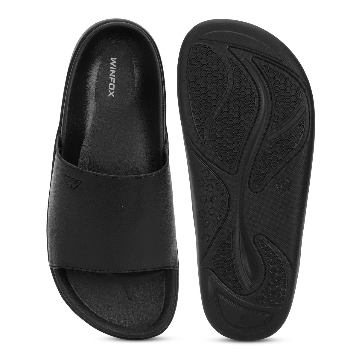 WINFOX Pure PU Slides for Men — Black