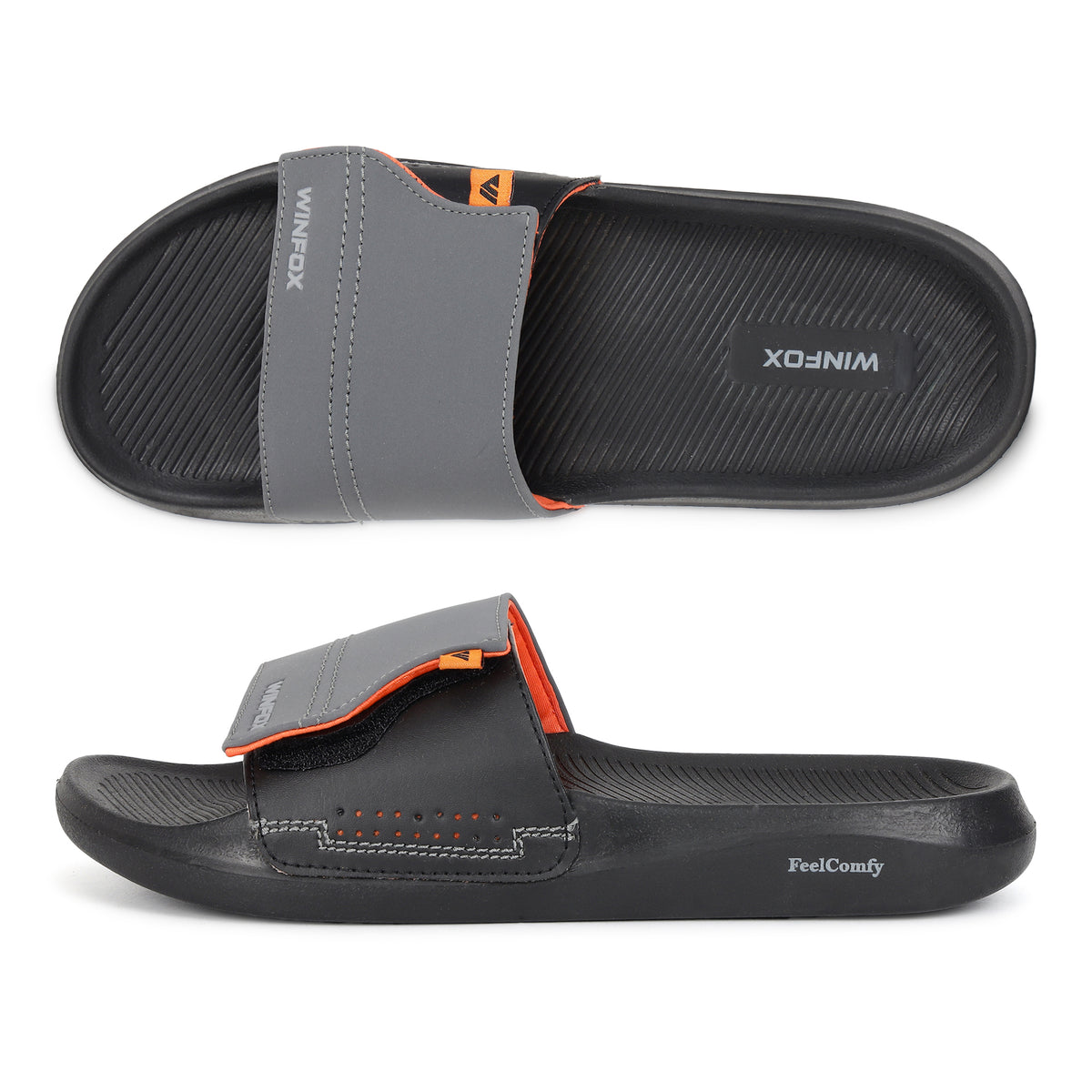 WINFOX Zara Adjustable Slides for Men — Grey / Black