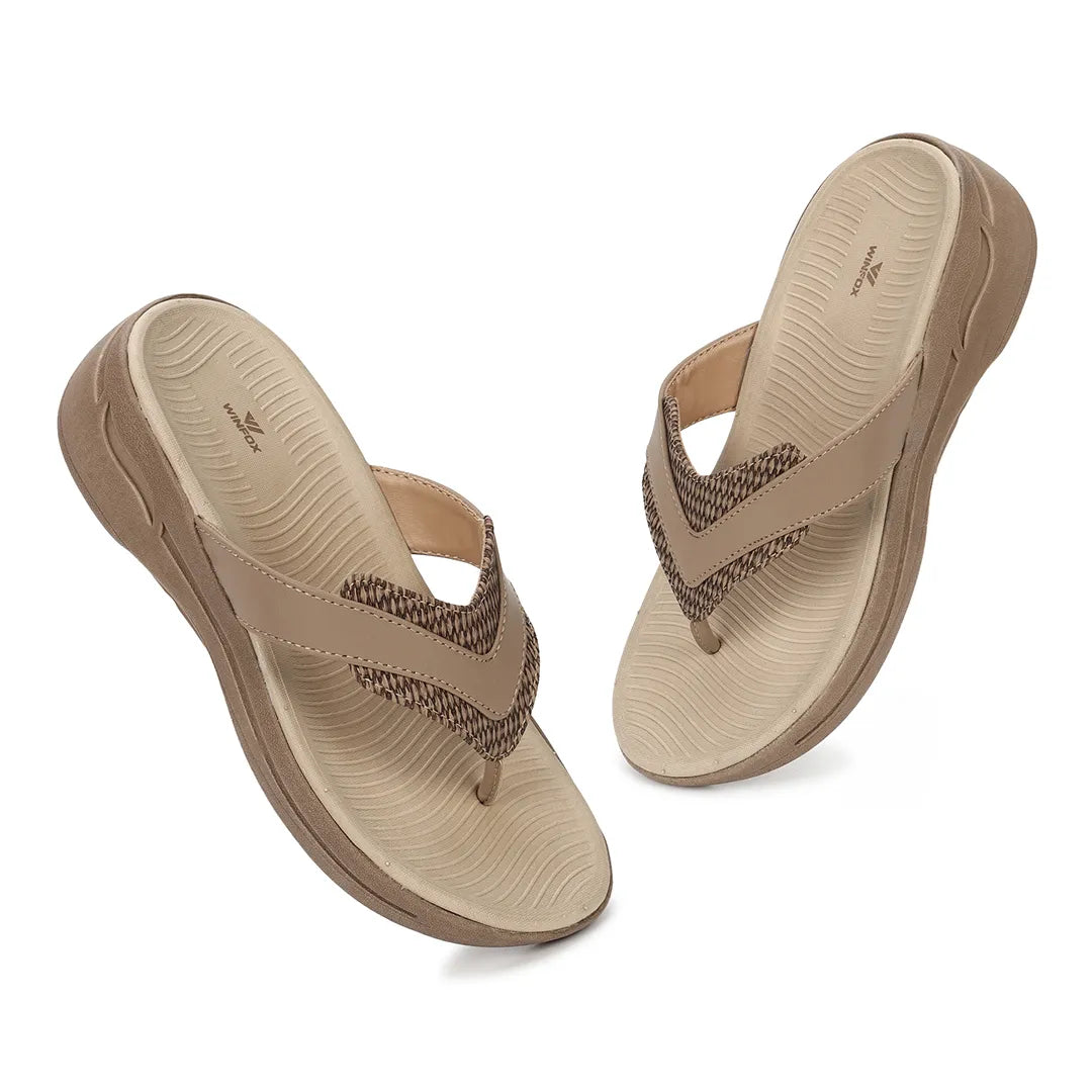 WINFOX Zorjia Padded Thong Sandals for Women — Beige