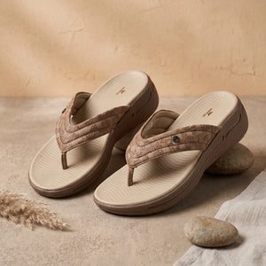 WINFOX Ginger Woven Thong Sandals for Women — Tan